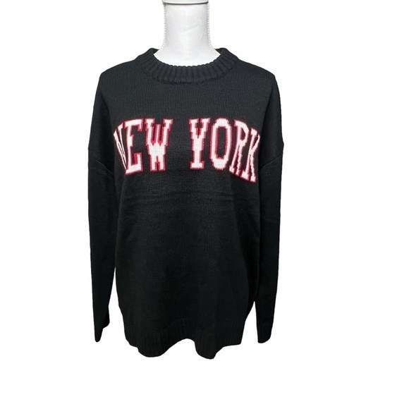 Just Polly New York Knit Sweater Women's Size Large Black Pull Over Long Sleeve - Picture 1 of 7